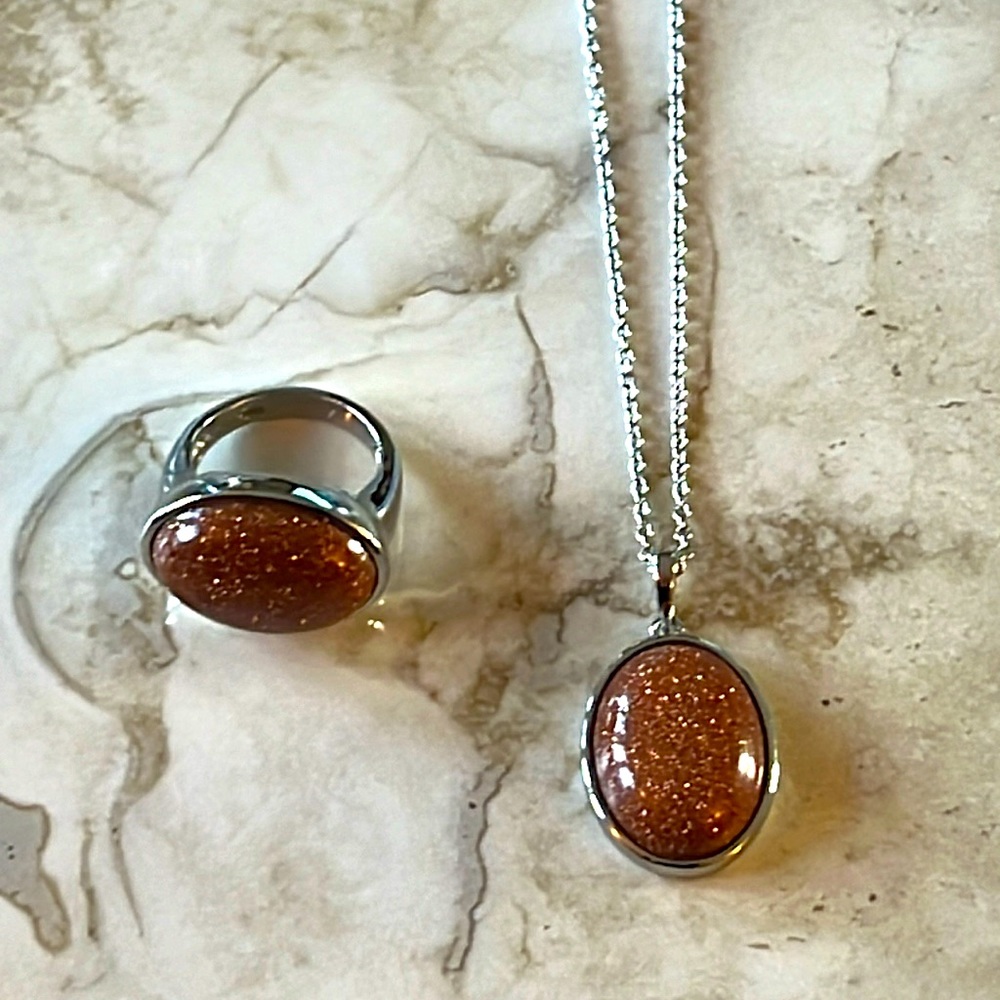 Goldstone Ring & Necklace Set